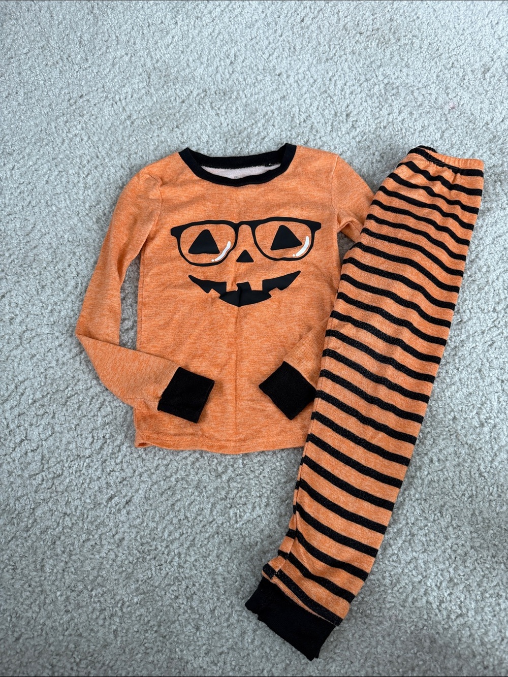 Kids Halloween Pumpkin Face Pajama Set - Orange + Black